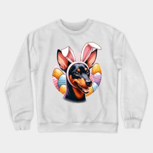 Manchester Terrier Celebrates Easter with Bunny Ears Crewneck Sweatshirt